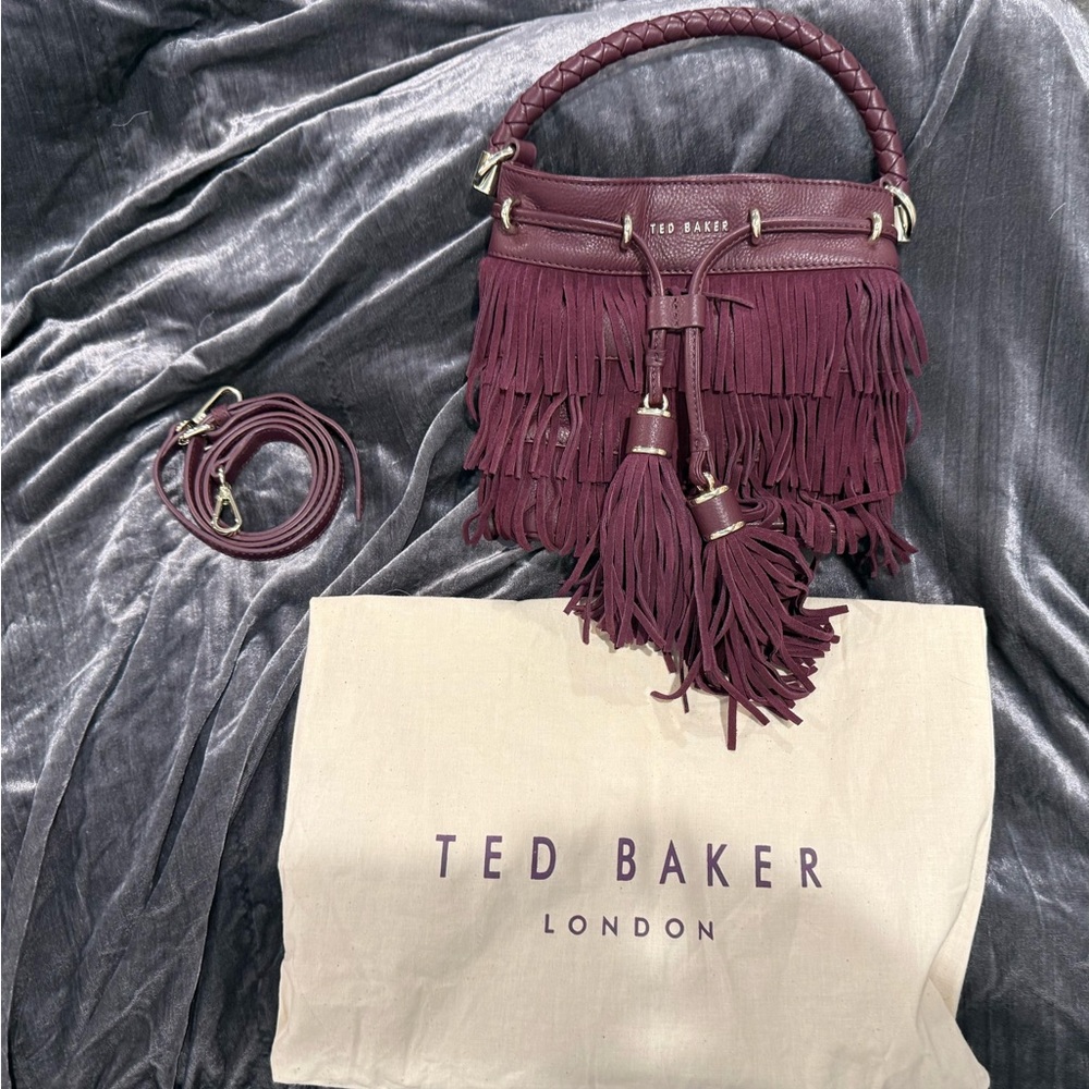 Ted Baker London Fringe Bucket Bag – Plum Purple Leather